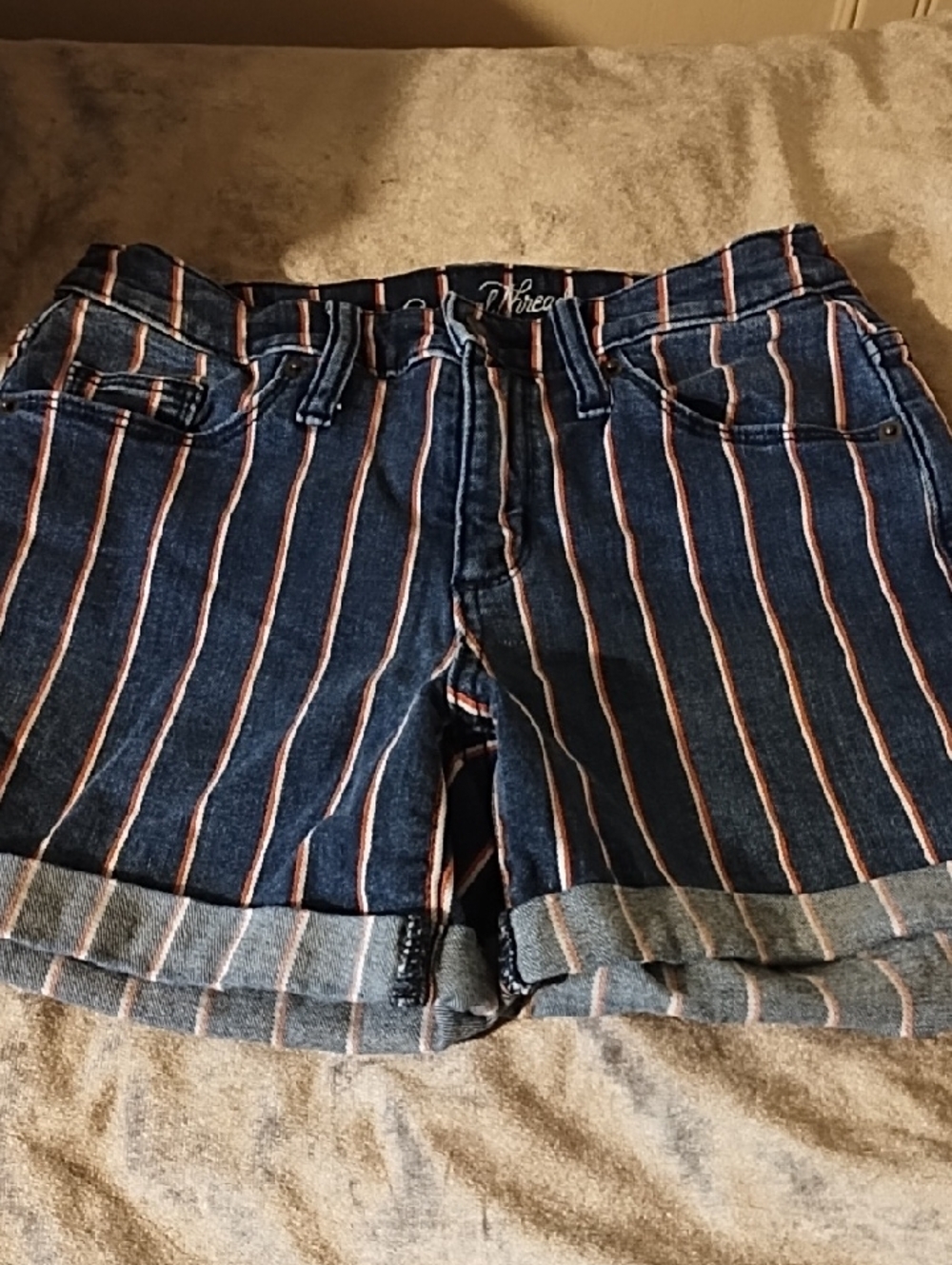 Universal Thread Navy Denim Shorts with Pink Stripes
